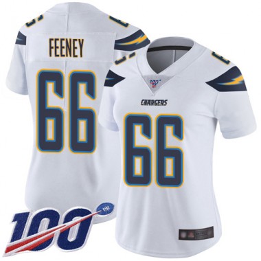 Los Angeles Chargers NFL Football Dan Feeney White Jersey Women Limited 66 Road 100th Season Vapor Untouchable